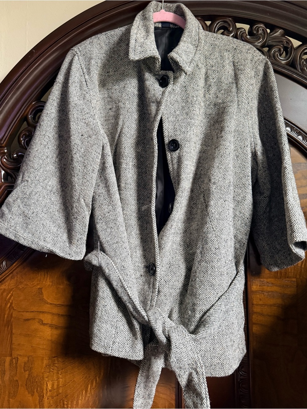 GAP Gray Tweed Tie-Waist Trench Coat